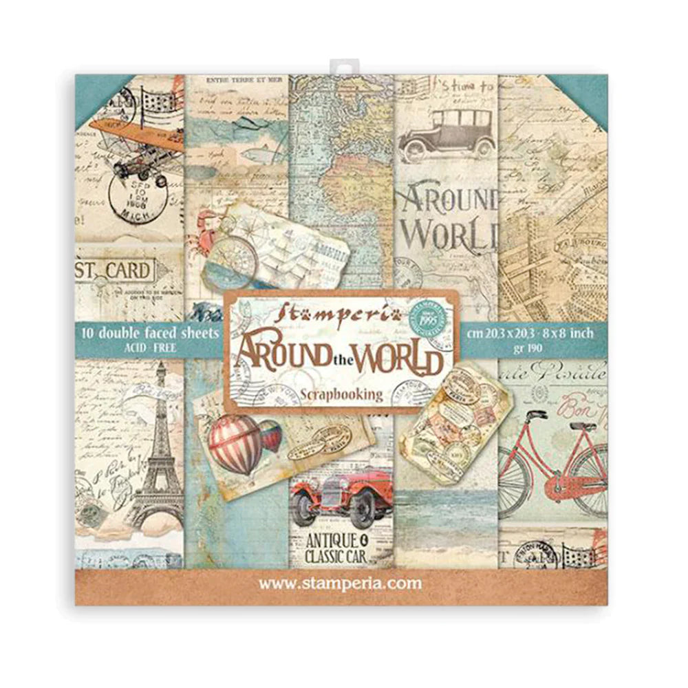 Stamperia Backgrounds Double-Sided Paper Pad 8x8 - Around The World