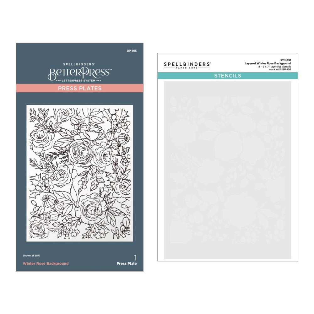 Spellbinders BetterPress And Stencil Bundle - Winter Rose Background