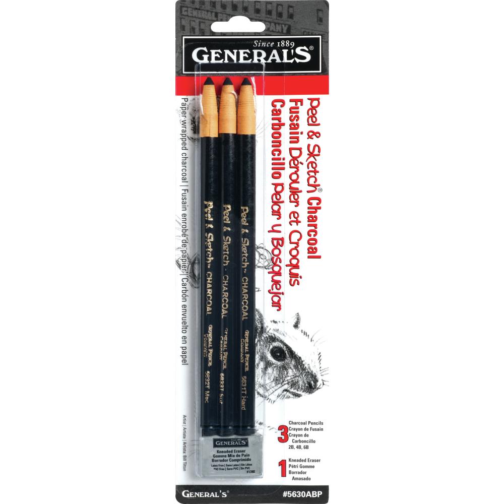 Peel & Sketch Charcoal Pencils 3 Pkg