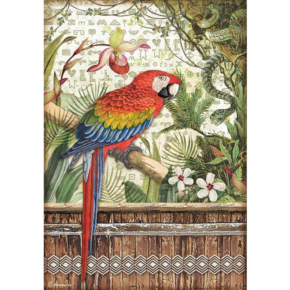 Stamperia Rice Paper Sheet A4 - Parrot Amazonia
