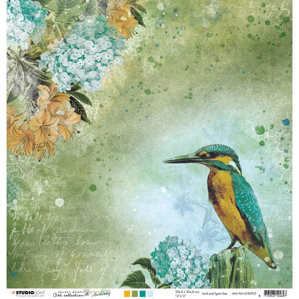 Jenine's Mindful Art New Awakening Double-Sided Cardstock - NR. 33, Kingfisher & Waterfall