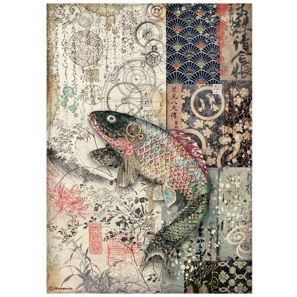 Stamperia Rice Paper Sheet A4 - Mechanical Fish. Sir Vagabond In Japan