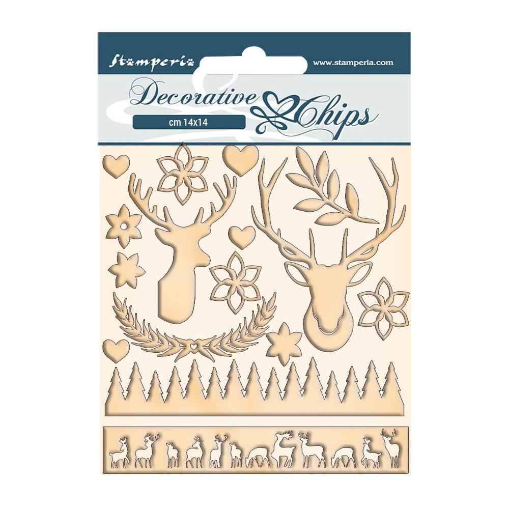 Stamperia Decorative Chips - Deer. Pink Christmas