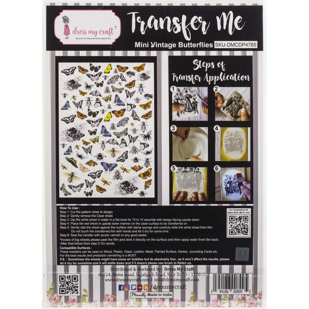 Dress My Craft Transfer Me Sheet A4 - Mini Vintage Butterflies