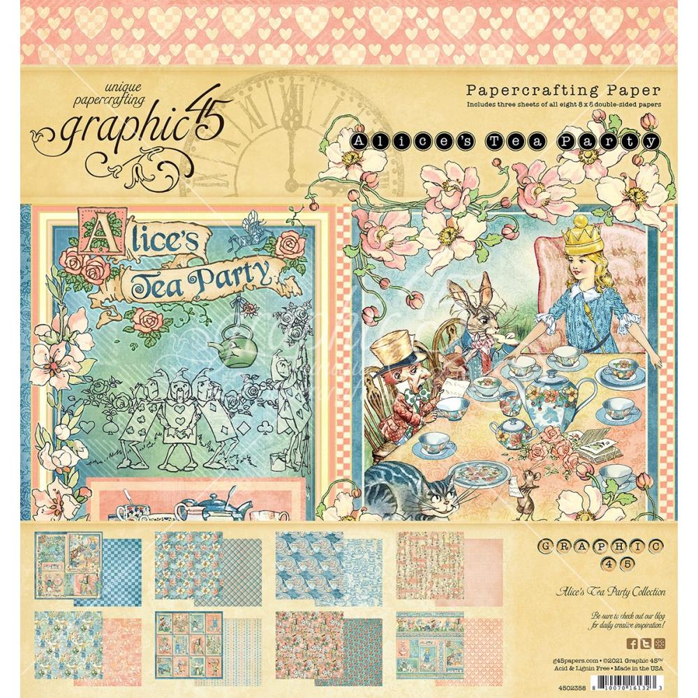 Graphic 45 - 8"x8" Paper Pad - Alice's Tea Party