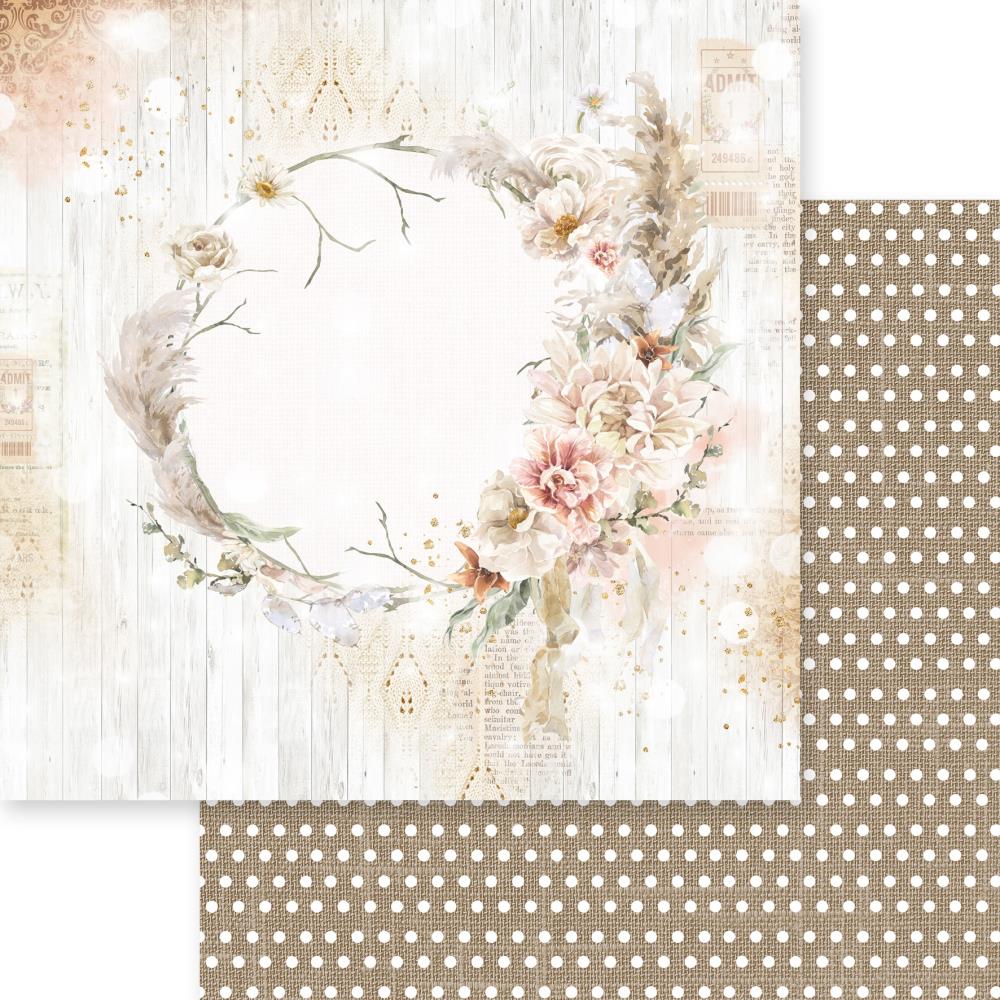 Dusty Blue Floral Double-Sided Cardstock 12X12 - Natural Wreath