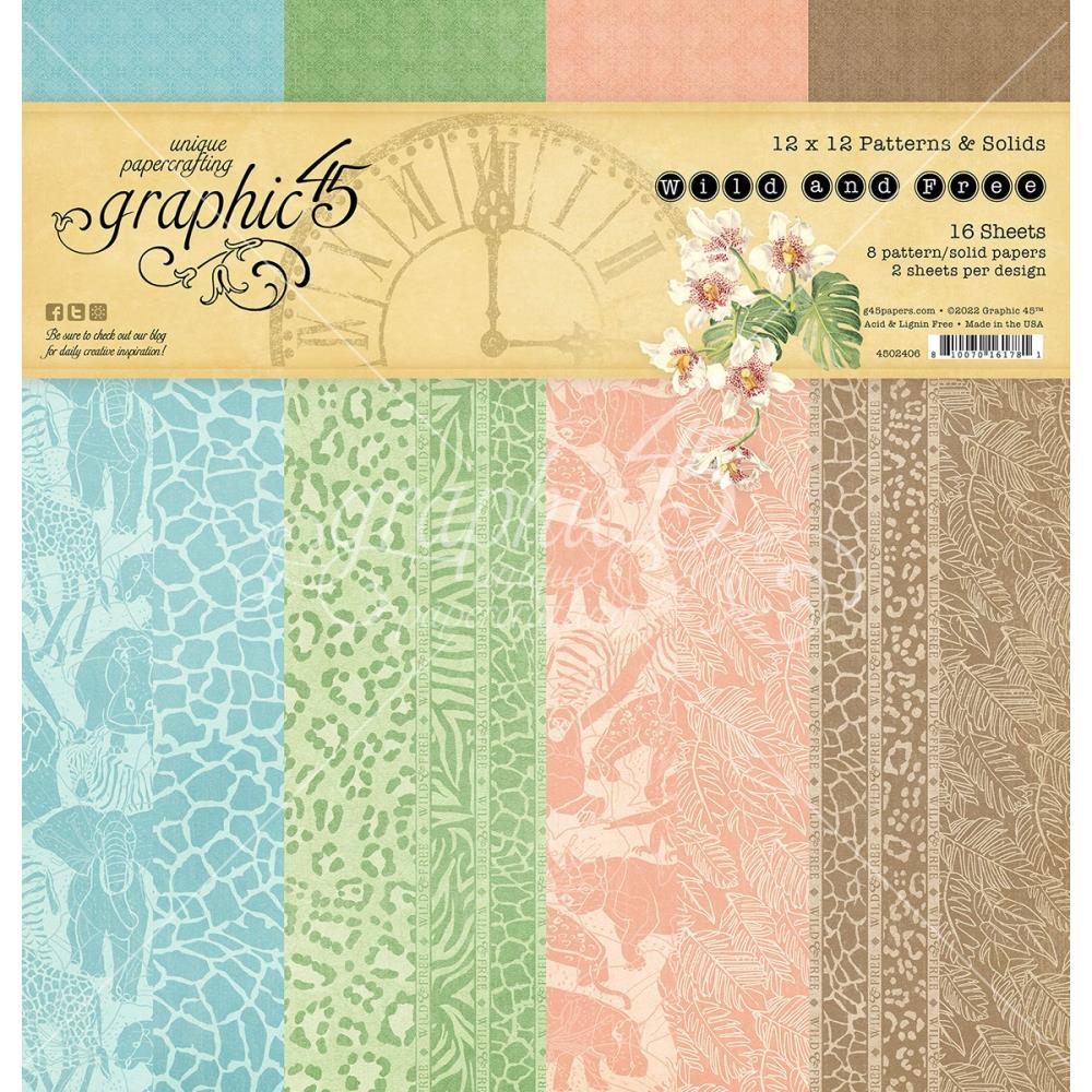 Graphic 45 - Patterns & Solids Double-Sided Paper Pad 12X12 - Wild & Free