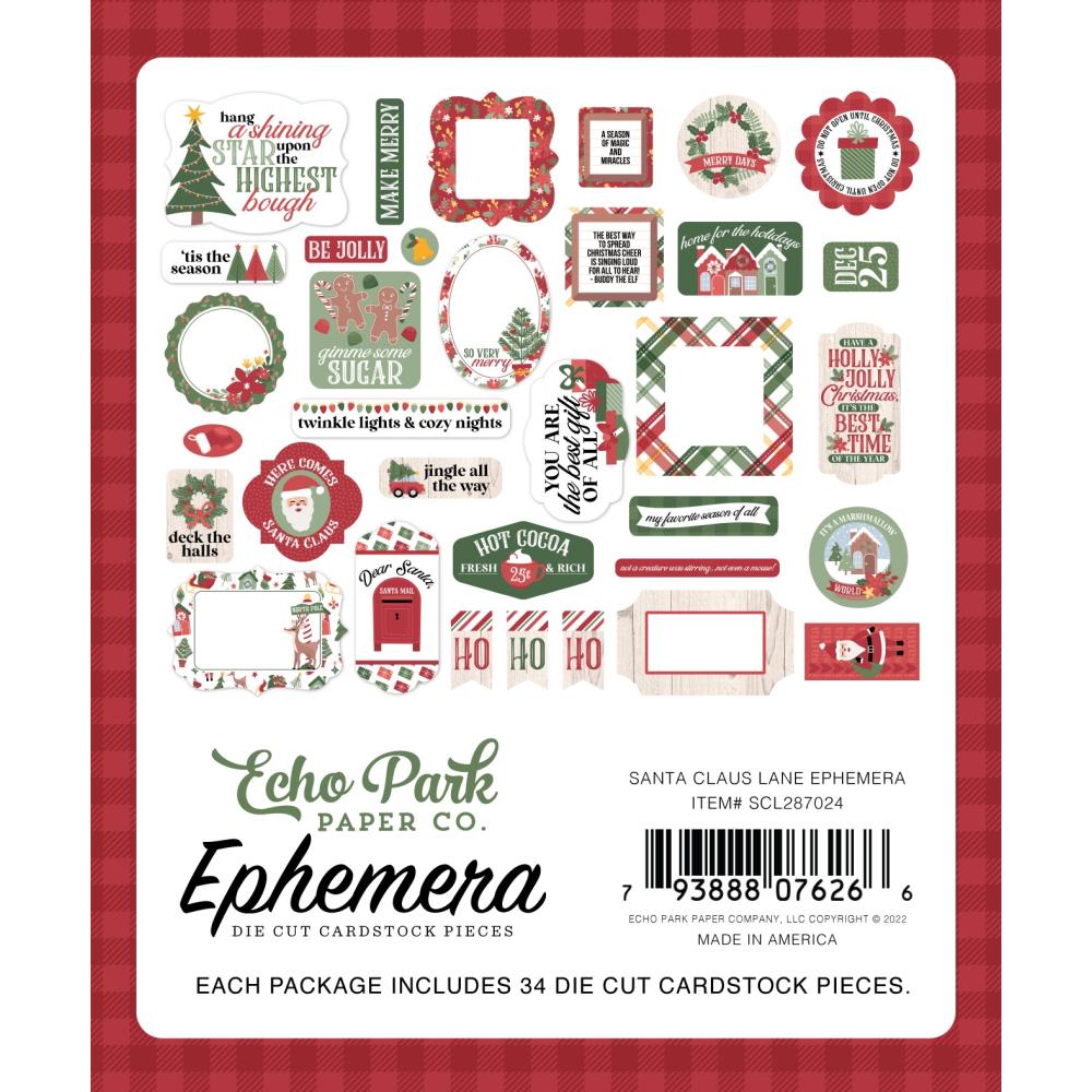 Echo Park Cardstock Ephemera Santa Claus Lane Icons 34 pack