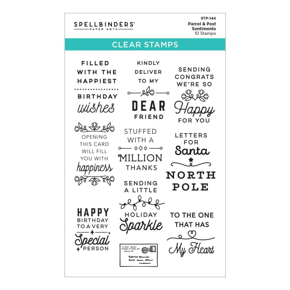 Spellbinders Clear Acrylic Stamps - Parcel & Post Sentiments