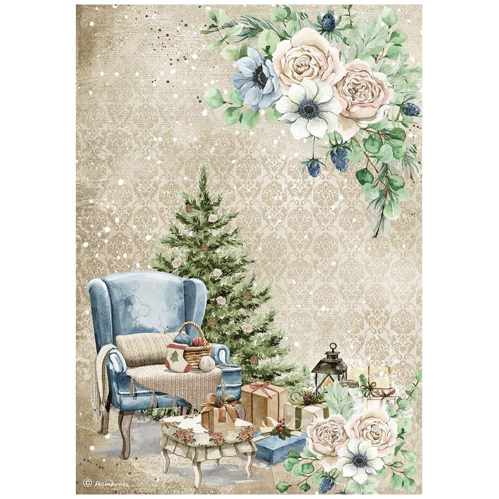 Stamperia Rice Paper Sheet A4 - Chair - Cozy Winter