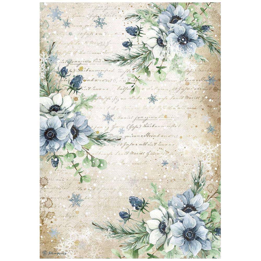 Stamperia Rice Paper Sheet A4 - Blue Flowers - Cozy Winter