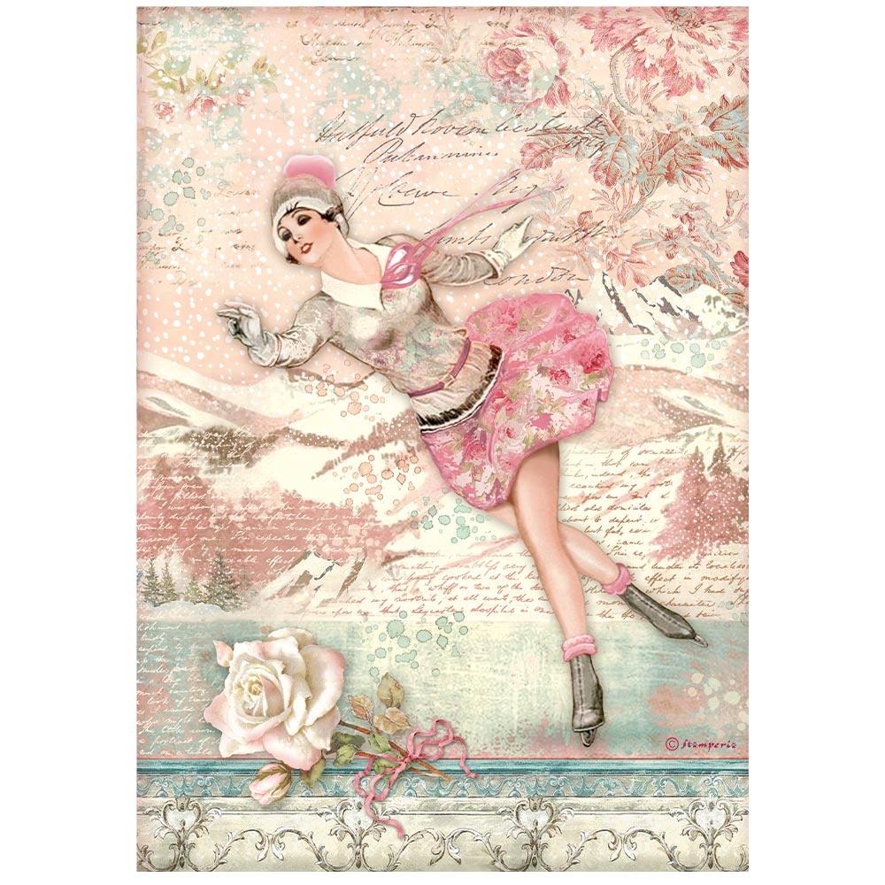 Stamperia Rice Paper Sheet A4 - Ice Skater - Sweet Winter