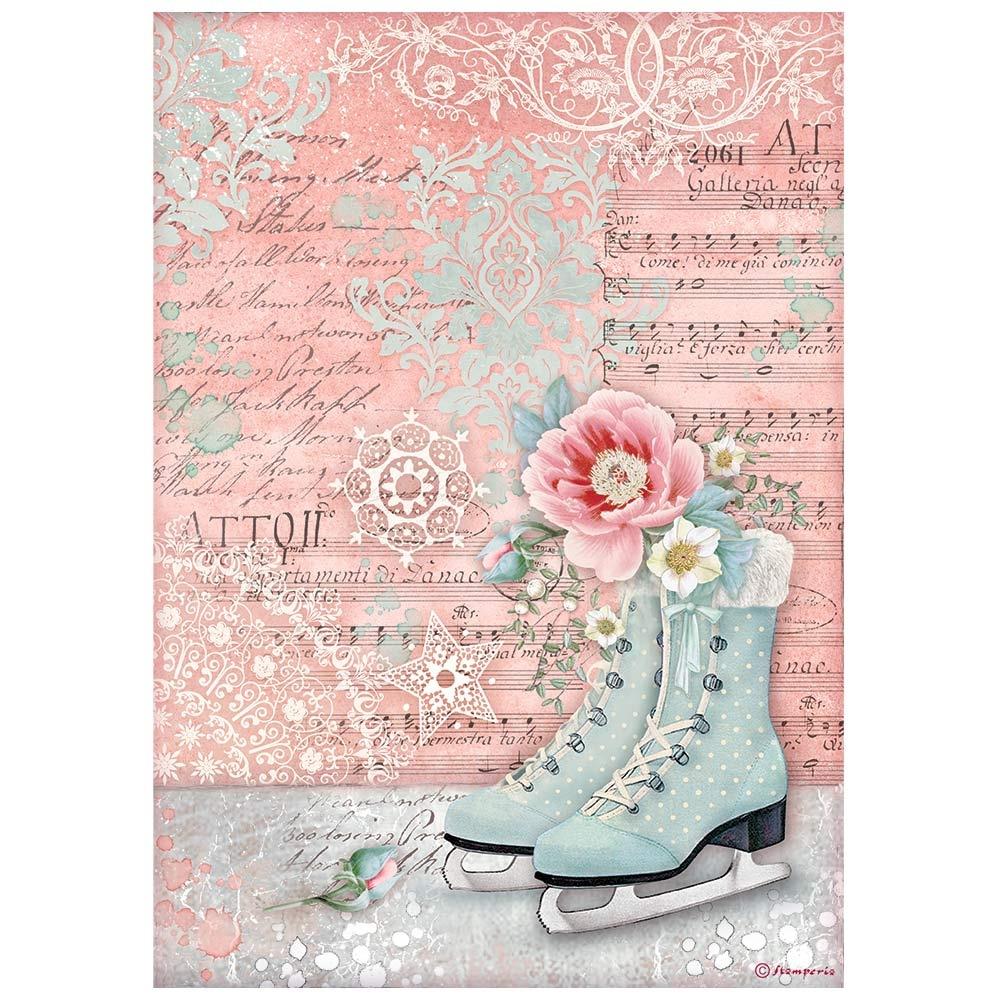 Stamperia Rice Paper Sheet A4 - Ice Skates - Sweet Winter