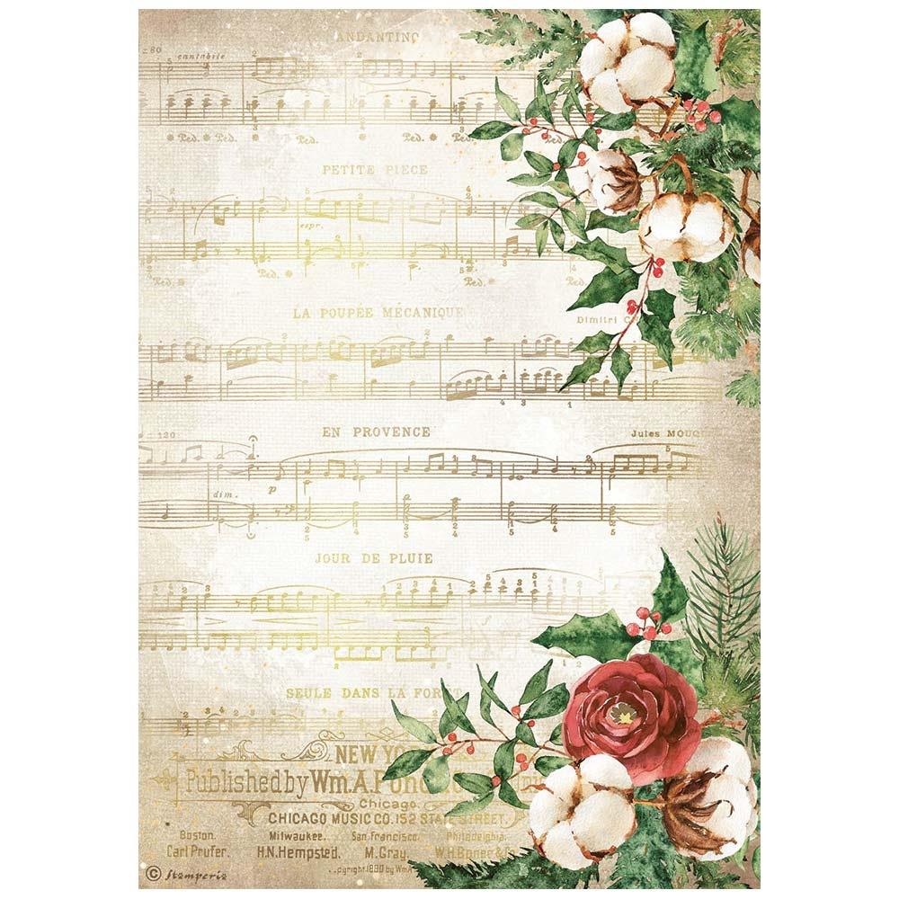Stamperia Rice Paper Sheet A4 - Music - Home For The Holidays
