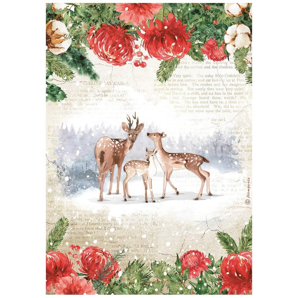 Stamperia Rice Paper Sheet A4 - Deer - Home For The Holidays