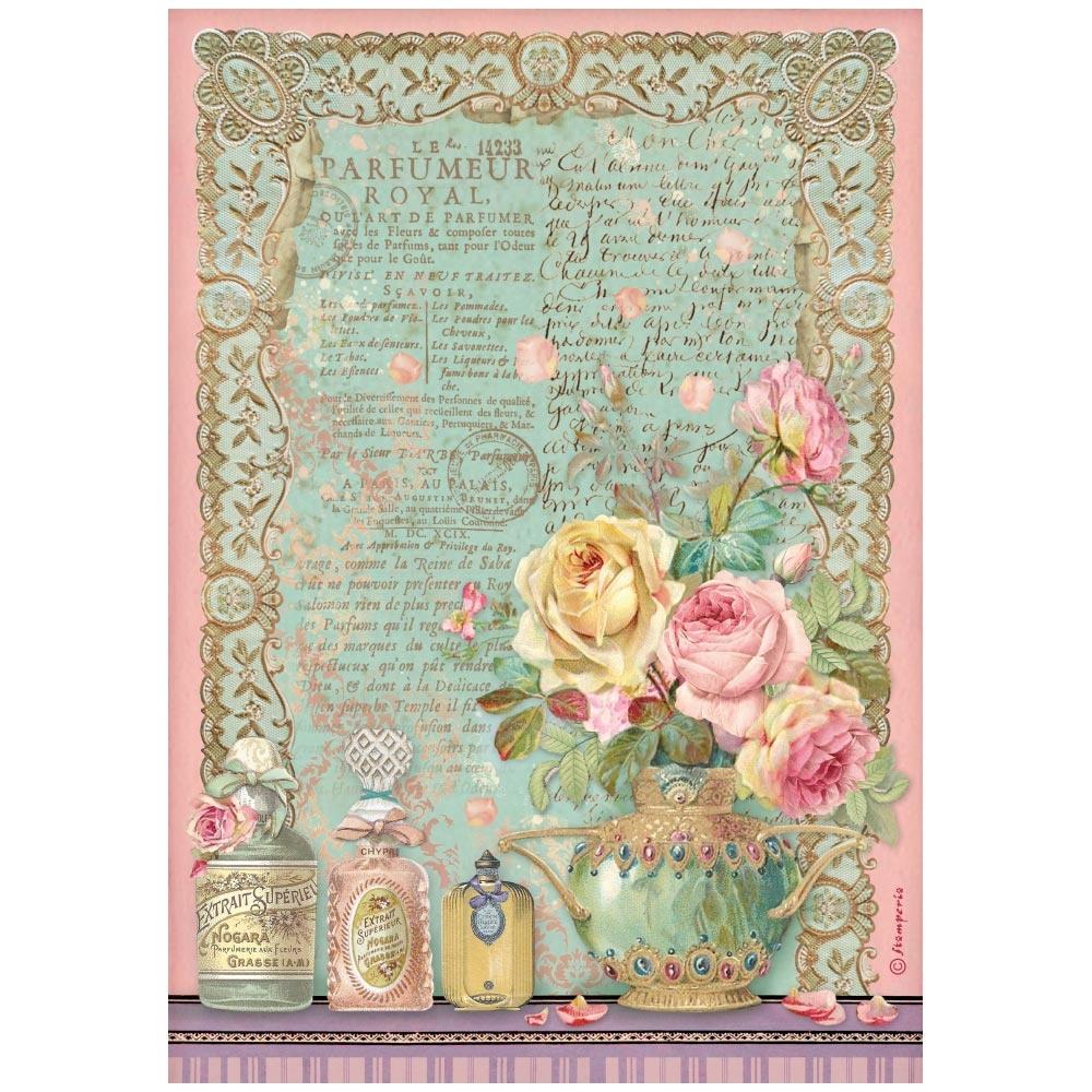 Stamperia Rice Paper Sheet A4 - Rose Parfum Parfumeur Royal