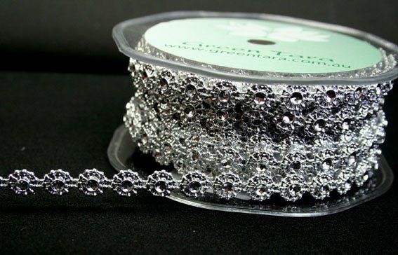 10mm Round Silver Diamante Trim - Crafty Divas