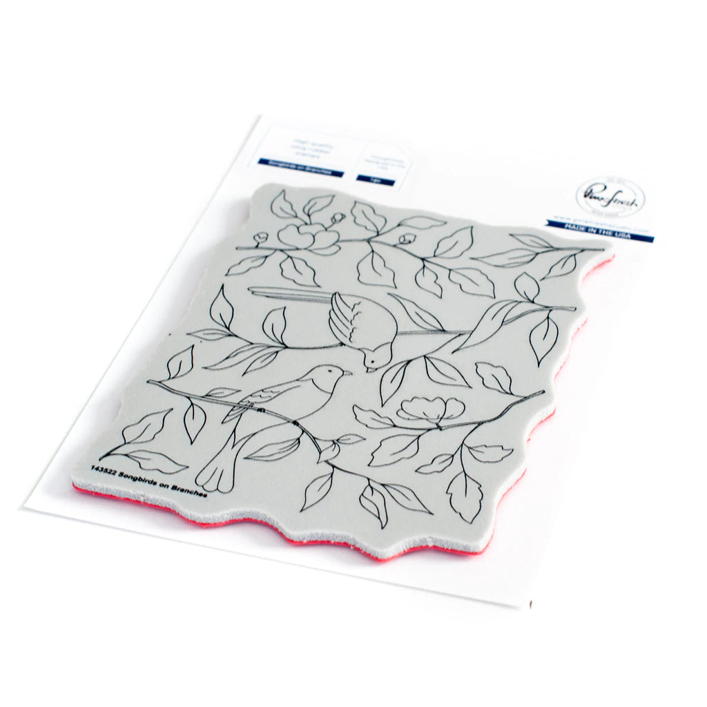 Pinkfresh Studio Cling Rubber Background Stamp Set - Songbirds On Branches
