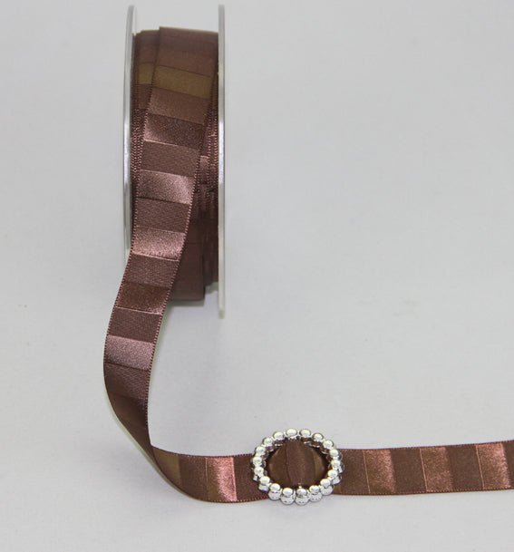 18mm Double Sided Vertical Stripe Satin 'Chocolate' - Crafty Divas