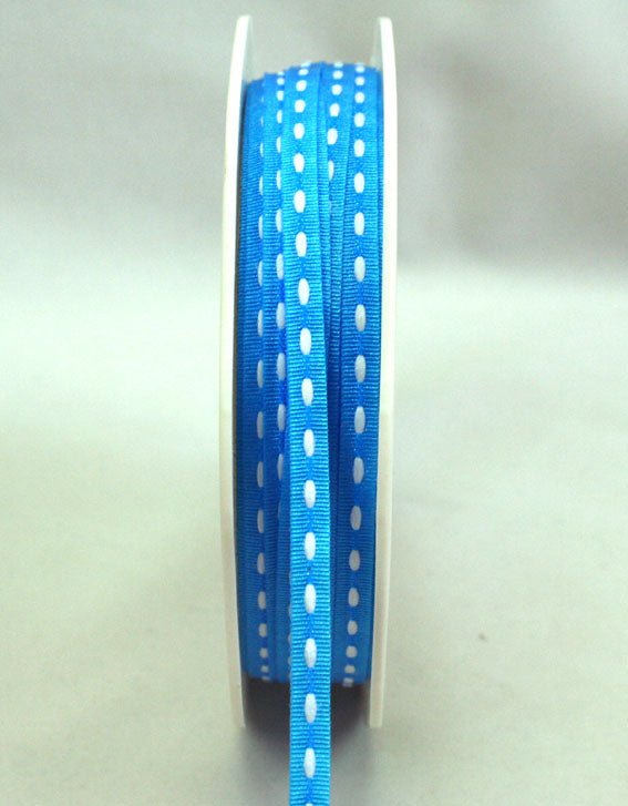 3mm Stitched Grosgrain Blue - White - Crafty Divas