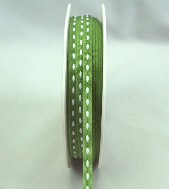 3mm Stitched Grosgrain Green - White - Crafty Divas