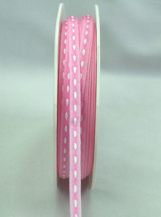 3mm Stitched Grosgrain Pink - White - Crafty Divas