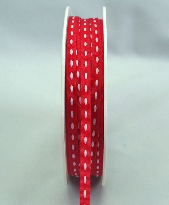 3mm Stitched Grosgrain - Red White - Crafty Divas