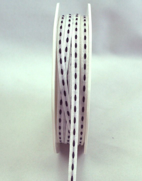 3mm Stitched Grosgrain White - Black - Crafty Divas