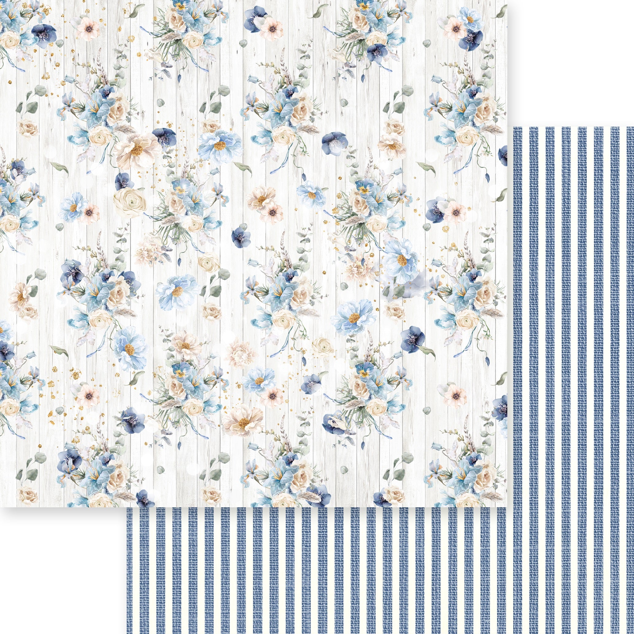 Dusty Blue Floral Double-Sided Cardstock 12X12 - Delicate Blossom