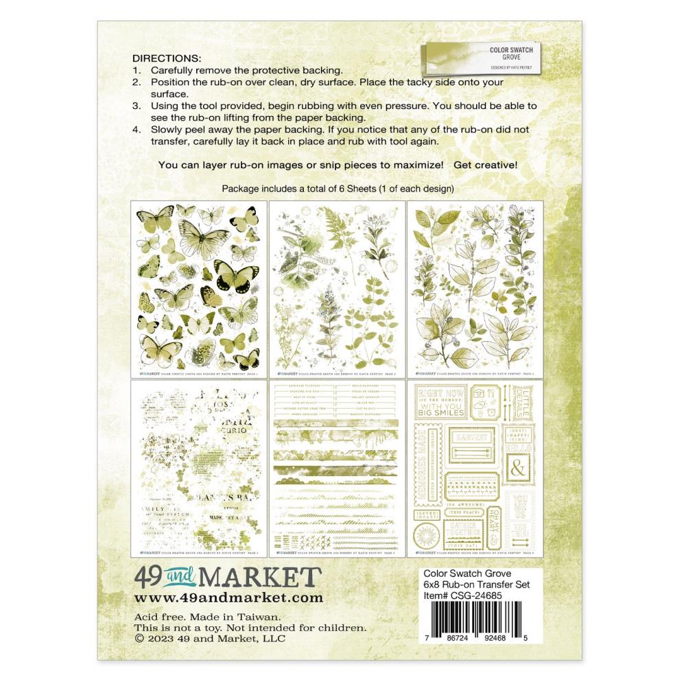 49 And Market - Rub-Ons 6 sheets - Color Swatch: Grove - Crafty Divas