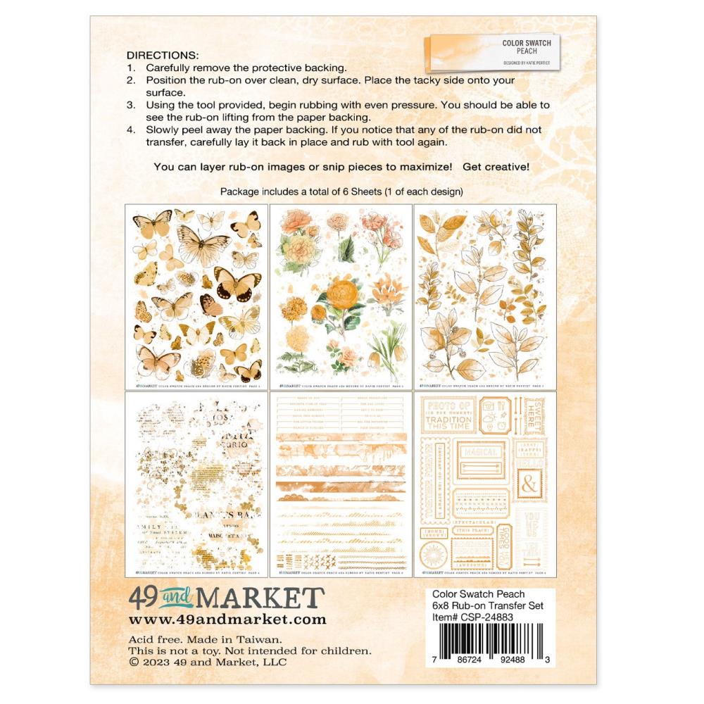 49 And Market - Rub-Ons 6 sheets - Color Swatch: Peach - Crafty Divas