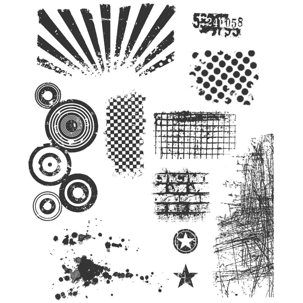 Tim Holtz Cling Rubber Stamp Set 7"X8.5" - Bitty Grunge