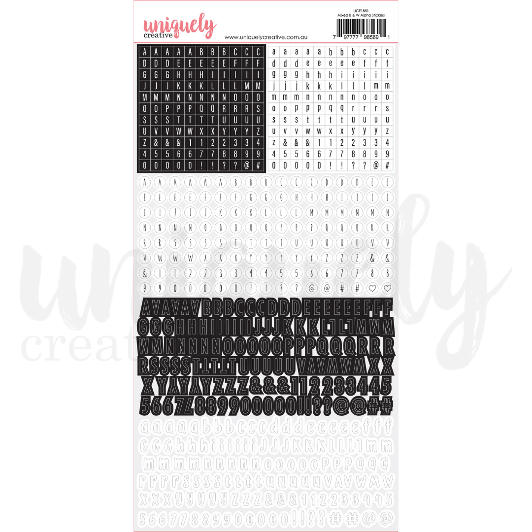 Uniquely Creative - MIXED BLACK and WHITE ALPHA STICKERS