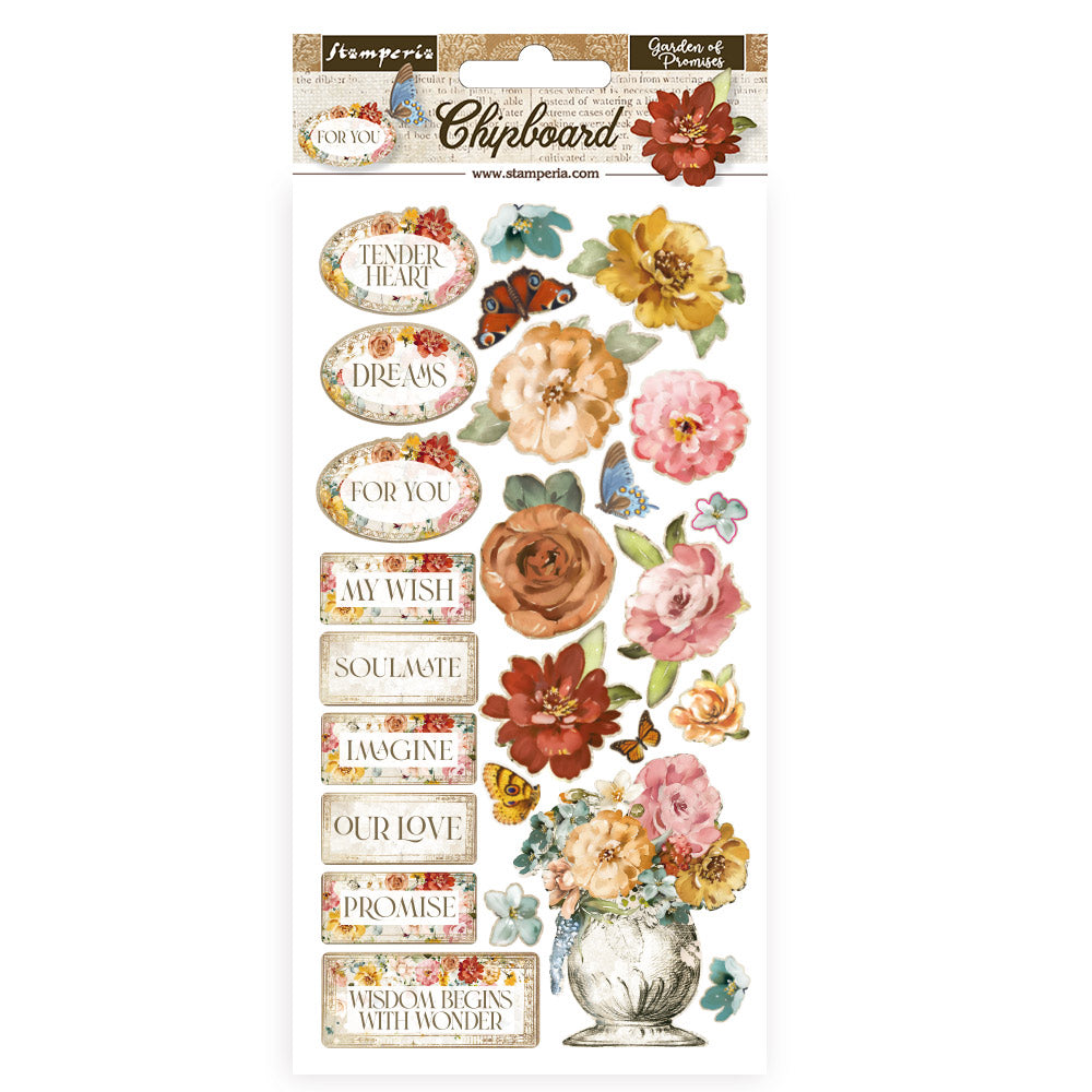 Stamperia Adhesive Chipboard - Garden of Promises