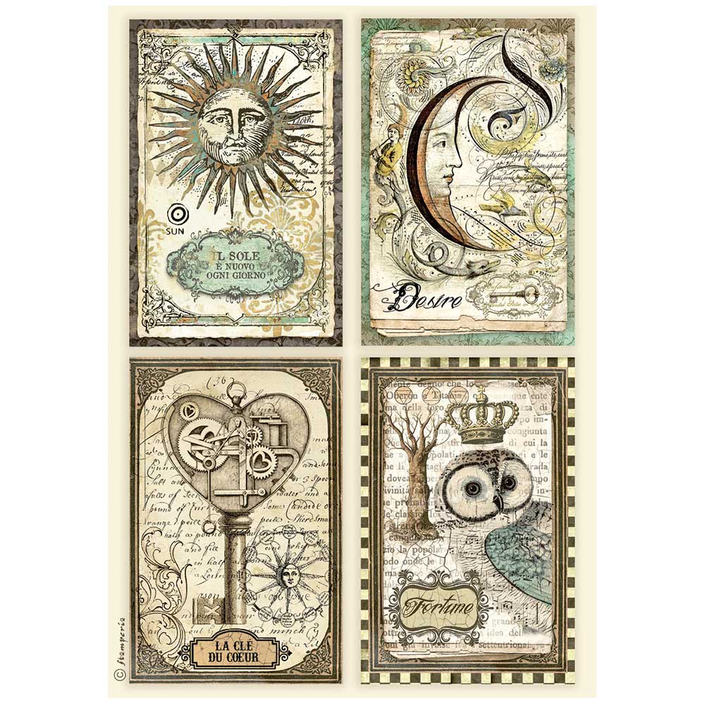 Stamperia Rice Paper Sheet A4 - Alchemy Collection - 4 Cards