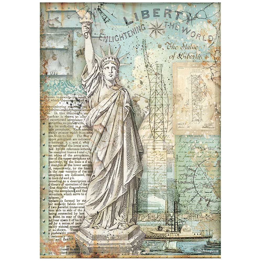 Stamperia Rice Paper Sheet A4 - Statue of Liberty  - Sir Vagabond Aviator