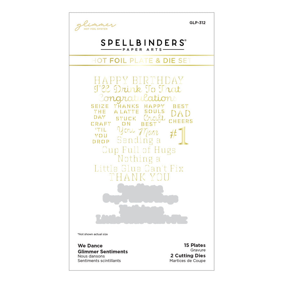 Spellbinders Glimmer Hot Foil Plate & Die Set - Happy Dance We Dance Glimmer Sentiments
