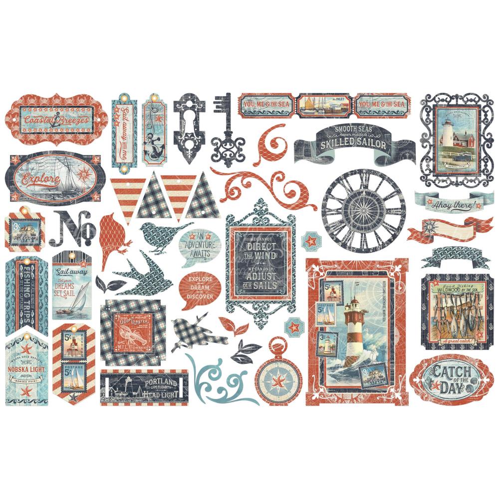 Graphic 45 - Cardstock Die-Cut Assortment - Catch Of The Day