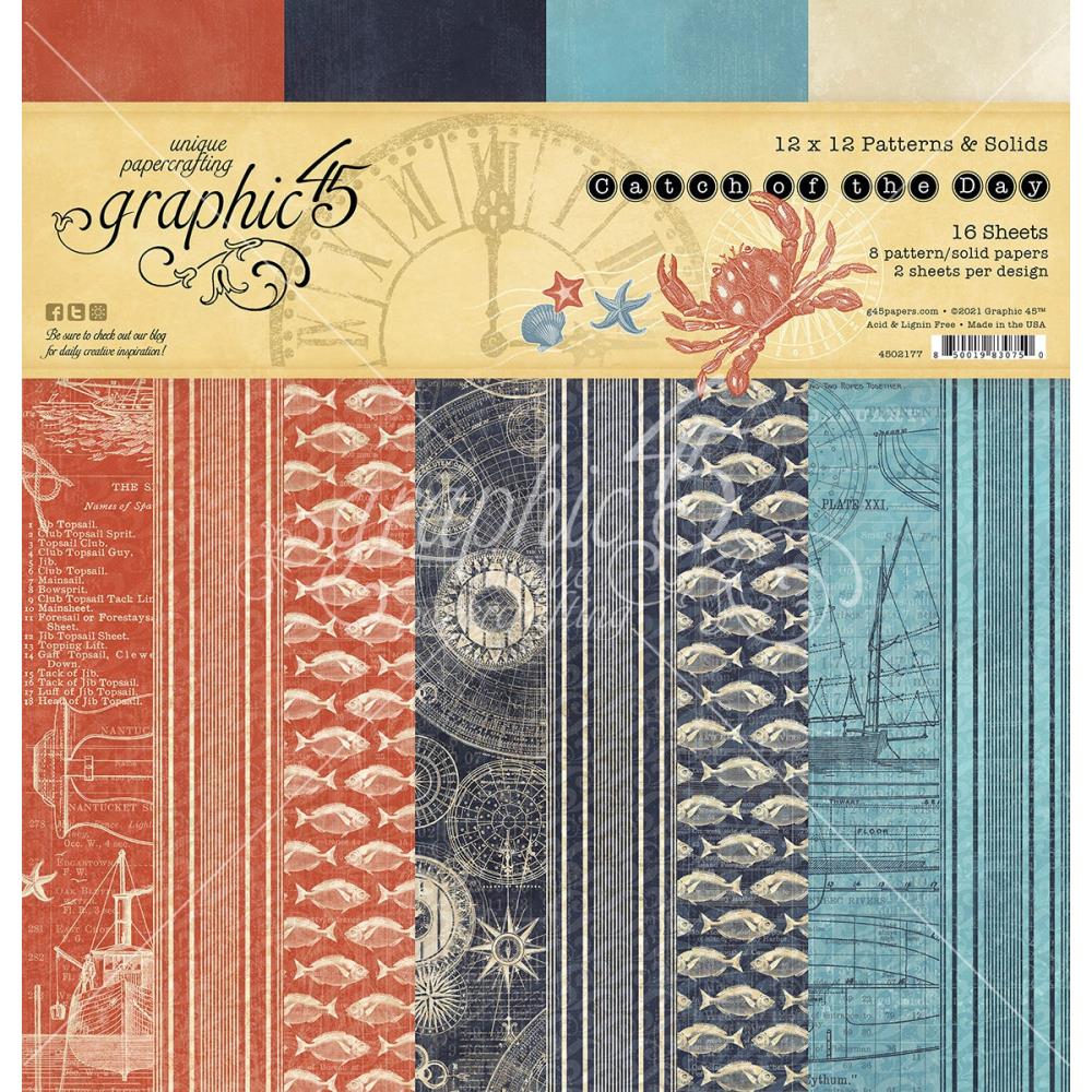 Graphic 45 Double-Sided Paper Pad - Patterns & Solids - Catch Of The Day
