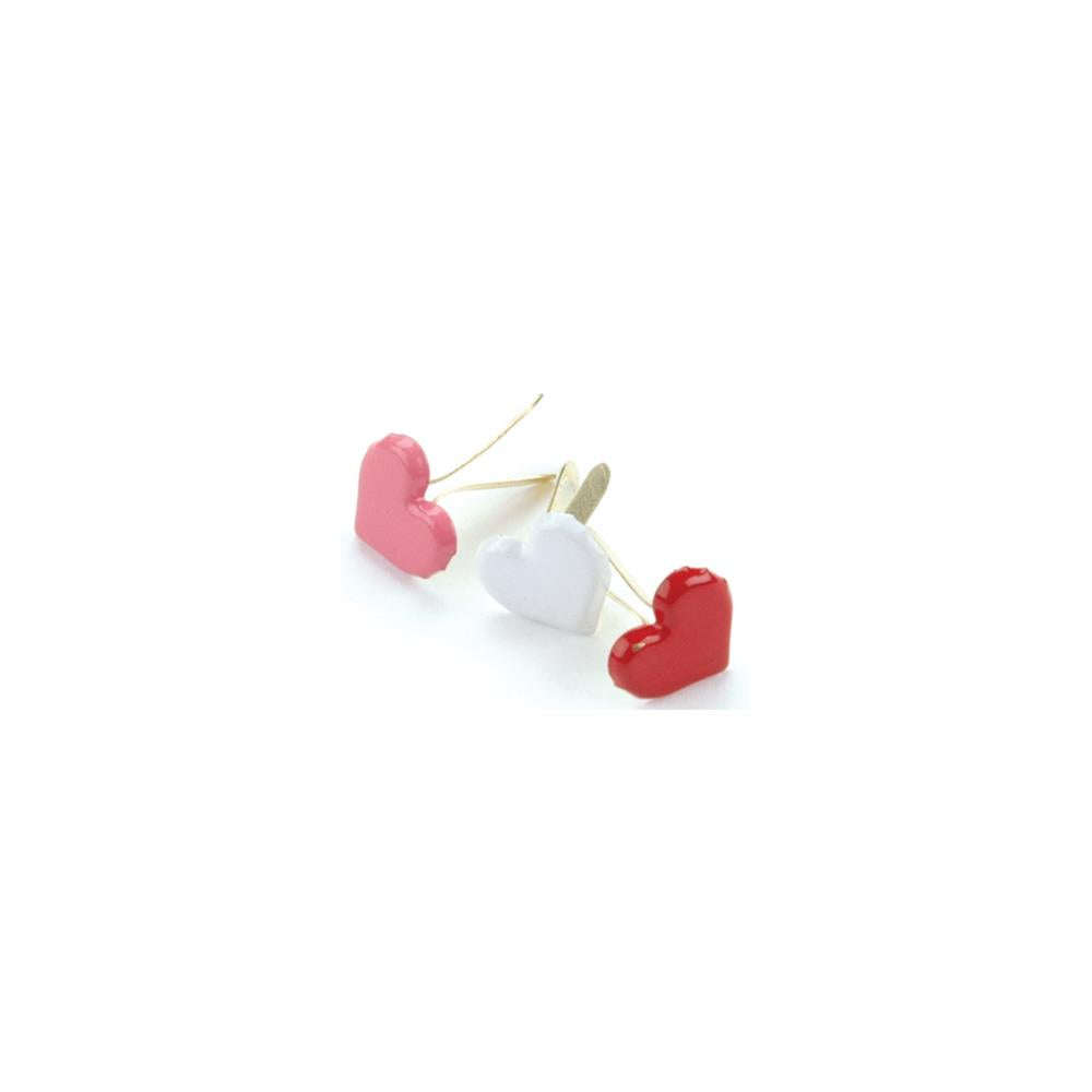 Painted Metal Paper Fasteners - Hearts - Red White & Pink