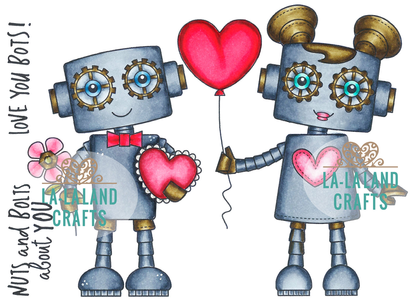 La La Land- Love Robots Rubber Stamp