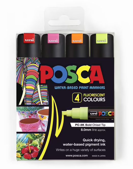 POSCA PC-8K Bold Chisel Tip 8.0mm line - Fluorescent Colours