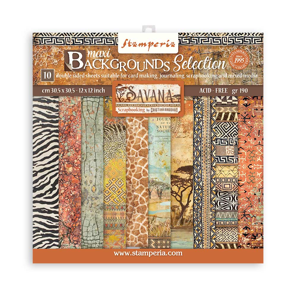 Stamperia Maxi Backgrounds Selection Double-Sided Paper Pad - 12x12 - Savana