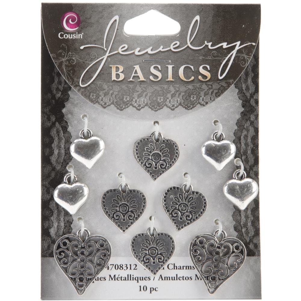 Jewelry Basics Metal Charms - Silver Hearts