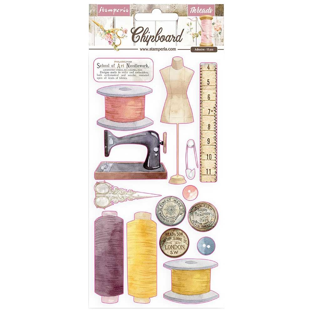Stamperia Adhesive Chipboard - Threads, Romantic
