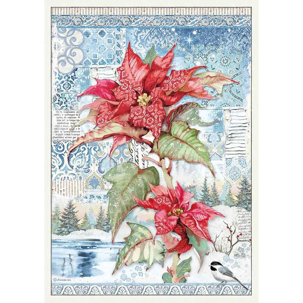 Stamperia Rice Paper Sheet A3 - Poinsettia Red - Winter Tales