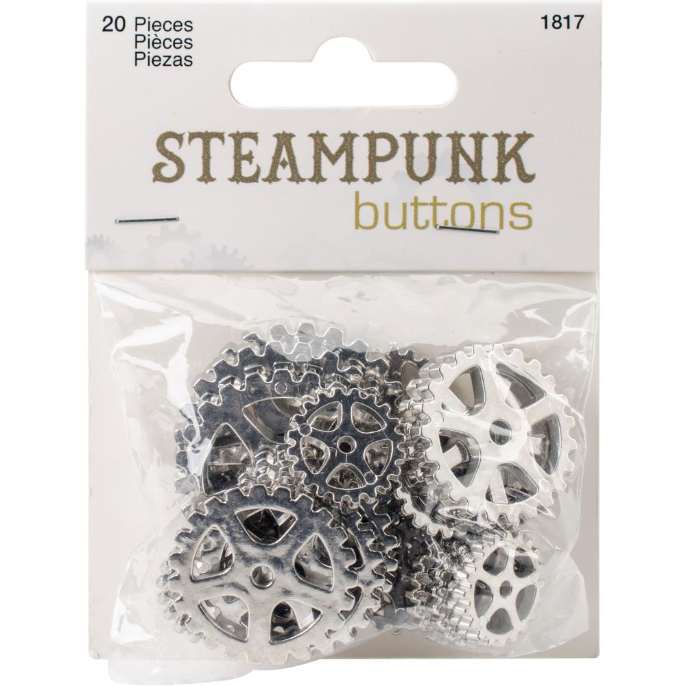 Steampunk Buttons - Silver Gear