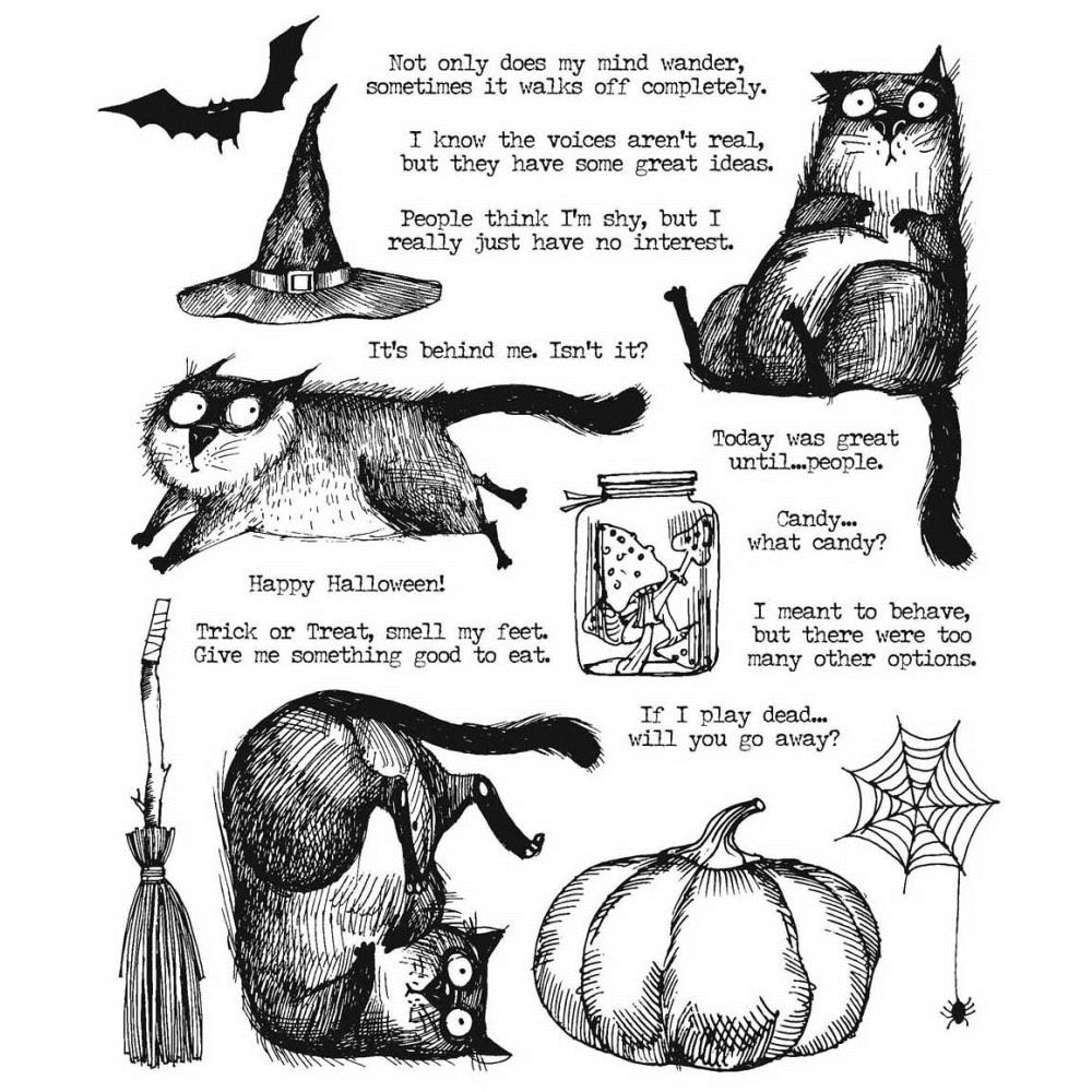 Tim Holtz Cling Rubber Stamp Set - Snarky Cat Halloween 