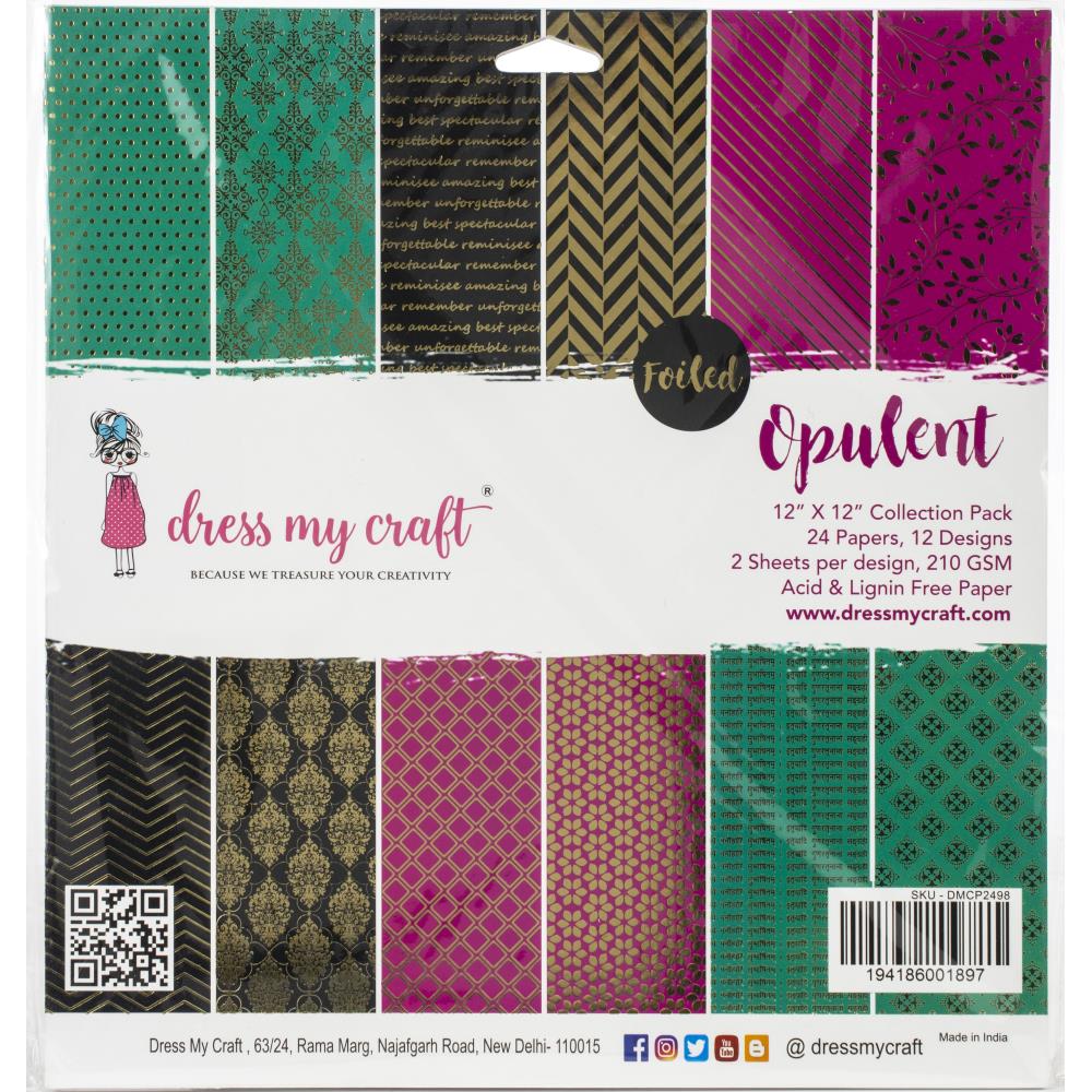 Dress My Craft Single-Sided Paper Pad 12X12 - Opulent Foiled Designs - Crafty Divas