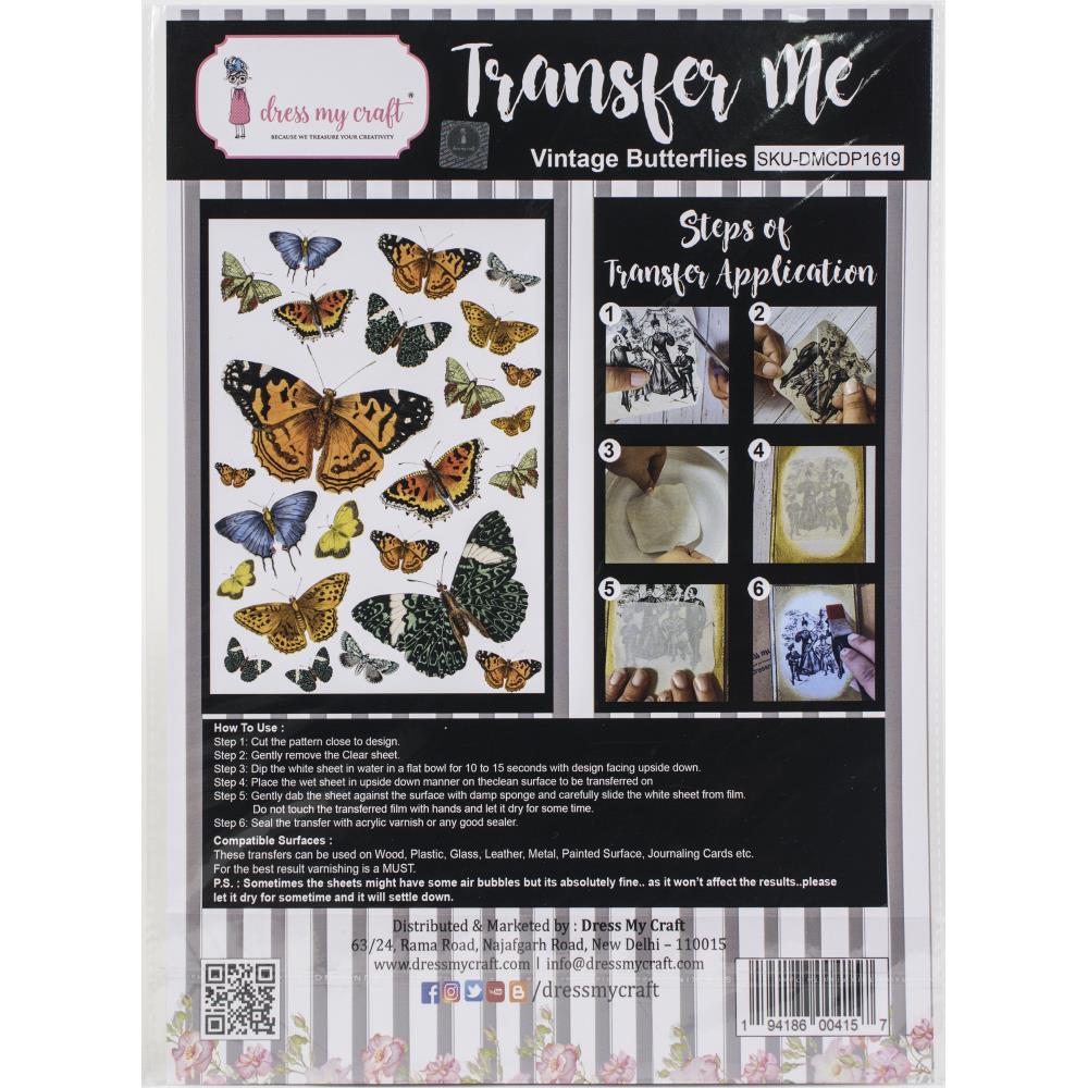 Dress My Craft Transfer Me Sheet A4 - Vintage Butterflies - Crafty Divas